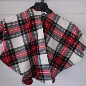 Blarney Wool Blend Tartan Plaid Poncho Hooded Cape Made In Ireland Rare Kids XS